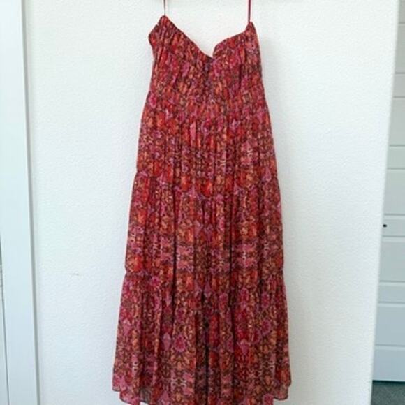 AMUR Strapless Maxi Dress Red Kaleidoscope Paisley NWT Sustainable Size 10 - Picture 7 of 10